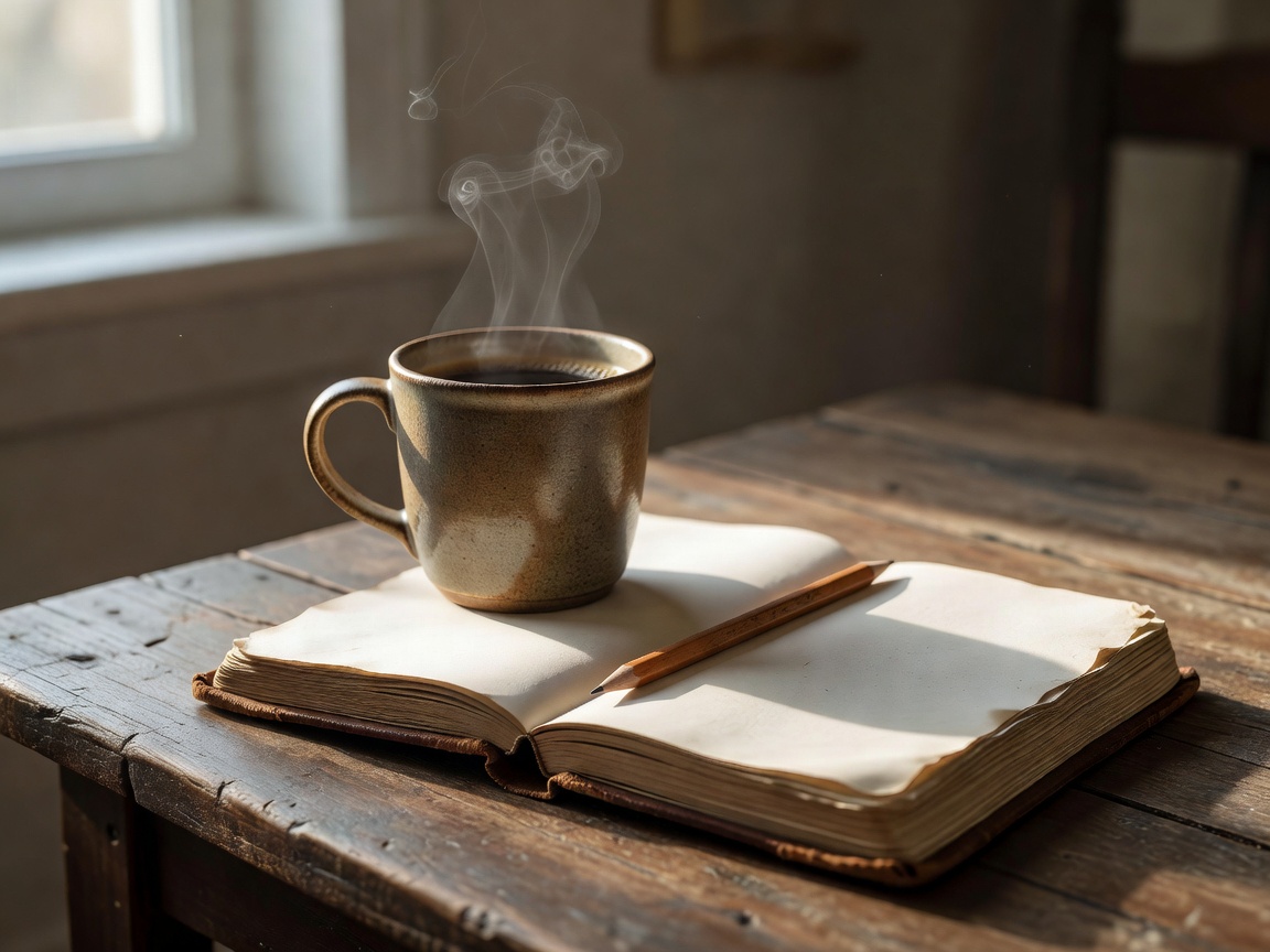 Notizbuch mit Kaffee