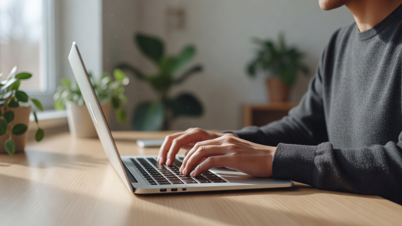 Moderner Arbeitsplatz mit Laptop und Notizbuch