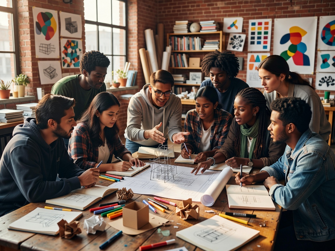 Studenten arbeiten kreativ zusammen